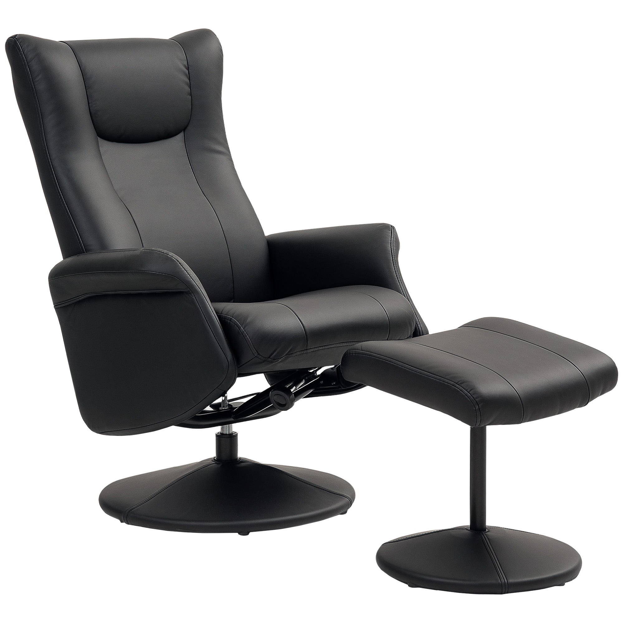 Recliner Chair with Stool 360° Rotating TV Chair with Reclining Function Relax Chair with Adjustable Backrest TV Chair up to 150 kg Load for Living Room Faux Leather, Black