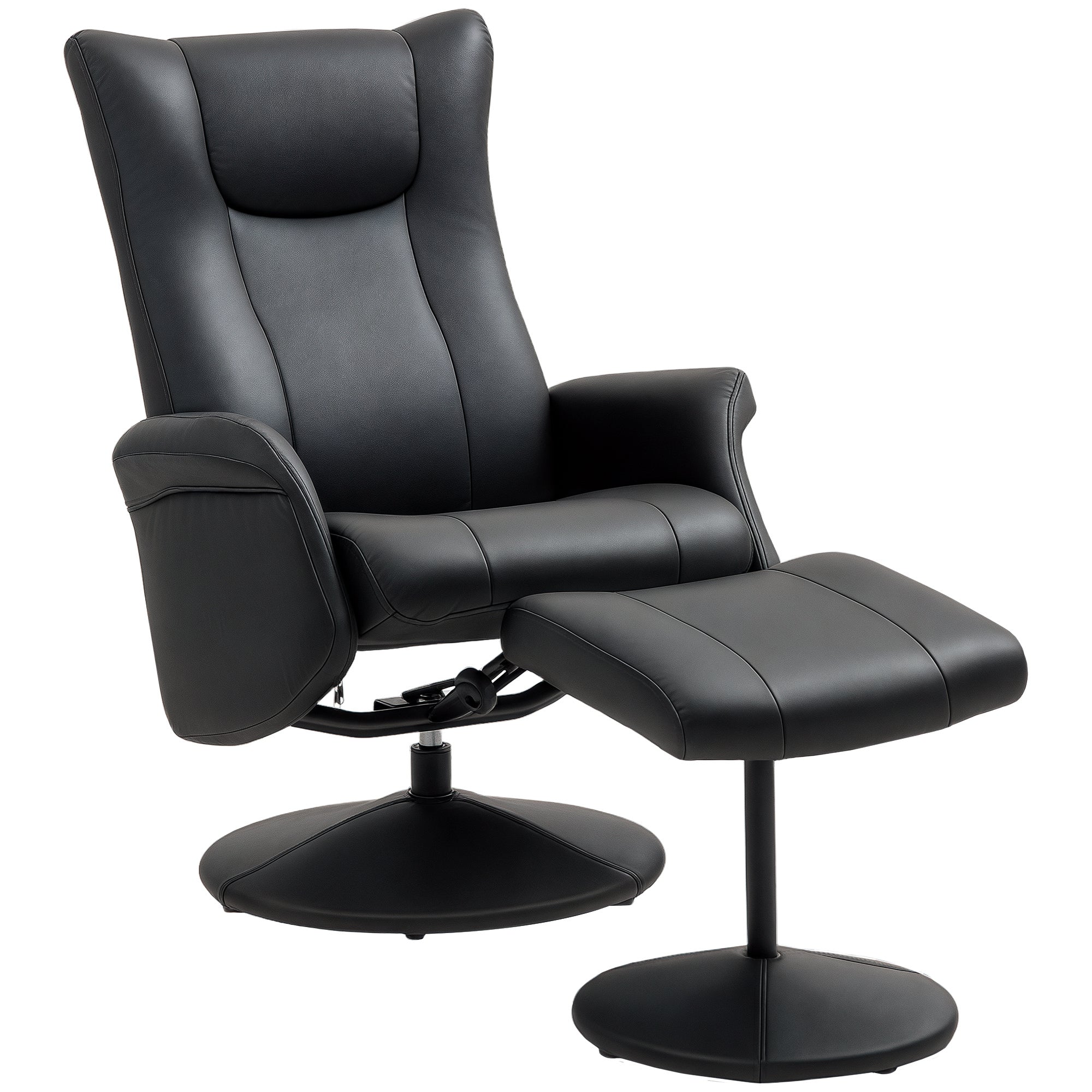 Recliner Chair with Stool 360° Rotating TV Chair with Reclining Function Relax Chair with Adjustable Backrest TV Chair up to 150 kg Load for Living Room Faux Leather, Black