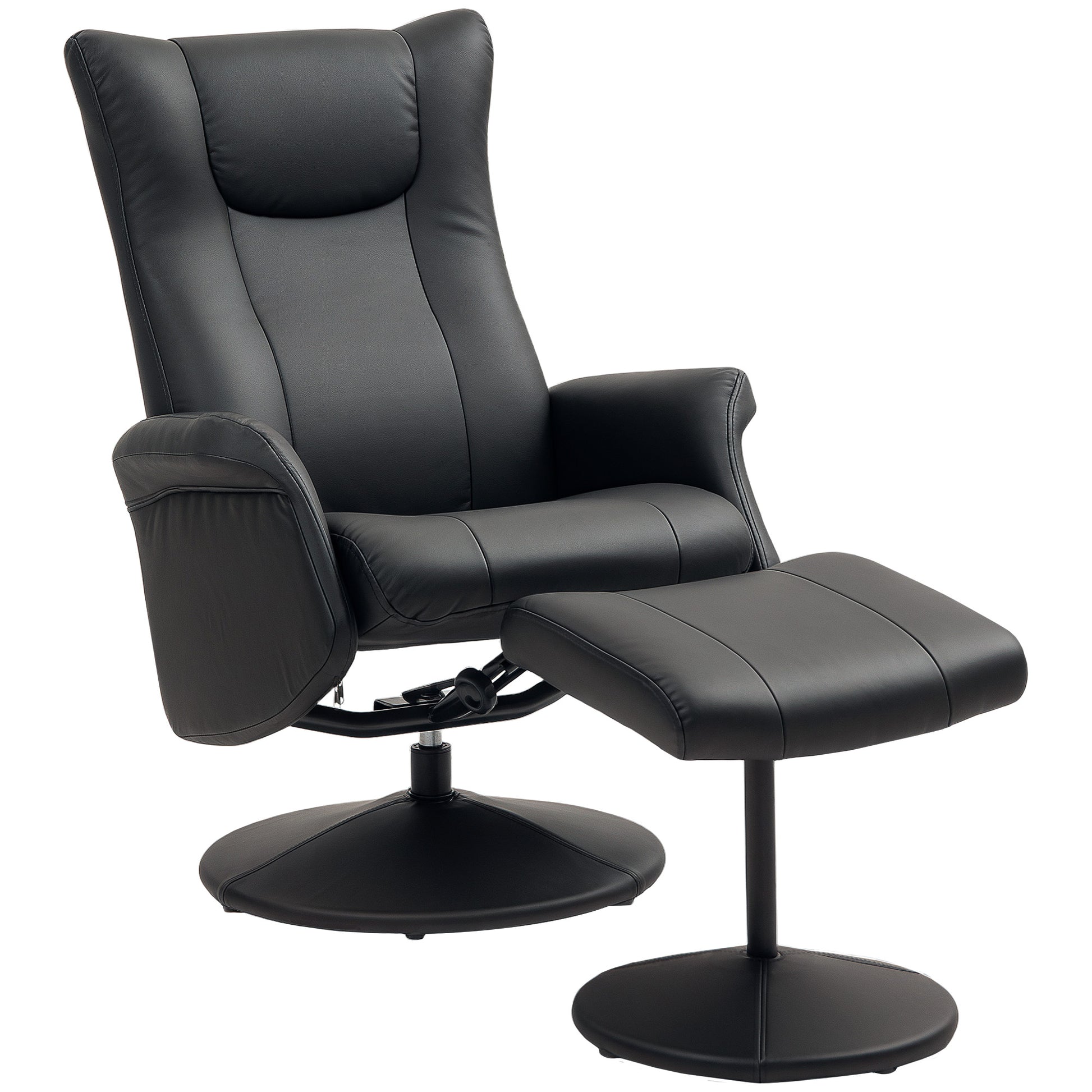 Recliner Chair with Stool 360° Rotating TV Chair with Reclining Function Relax Chair with Adjustable Backrest TV Chair up to 150 kg Load for Living Room Faux Leather, Black