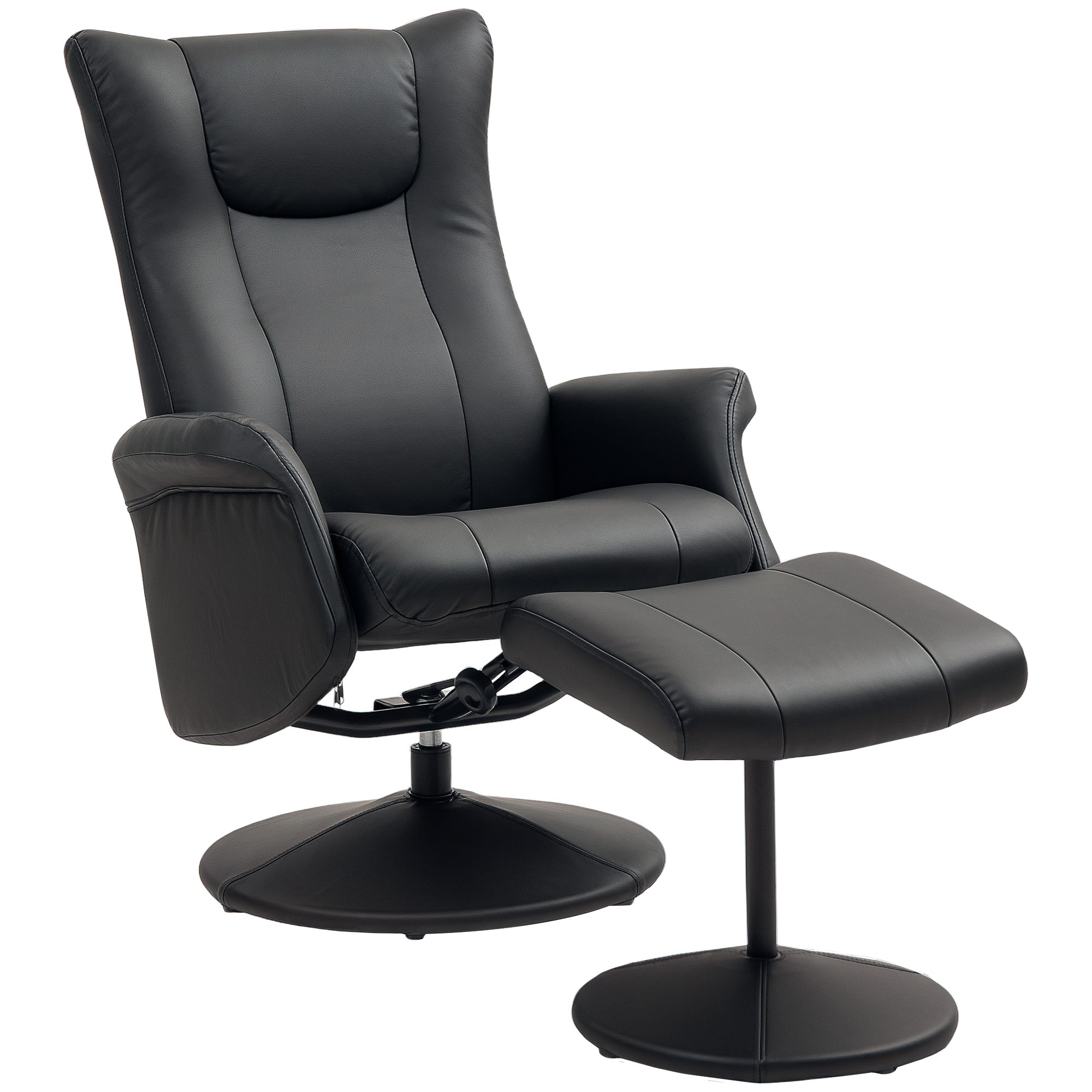 Recliner Chair with Stool 360° Rotating TV Chair with Reclining Function Relax Chair with Adjustable Backrest TV Chair up to 150 kg Load for Living Room Faux Leather, Black