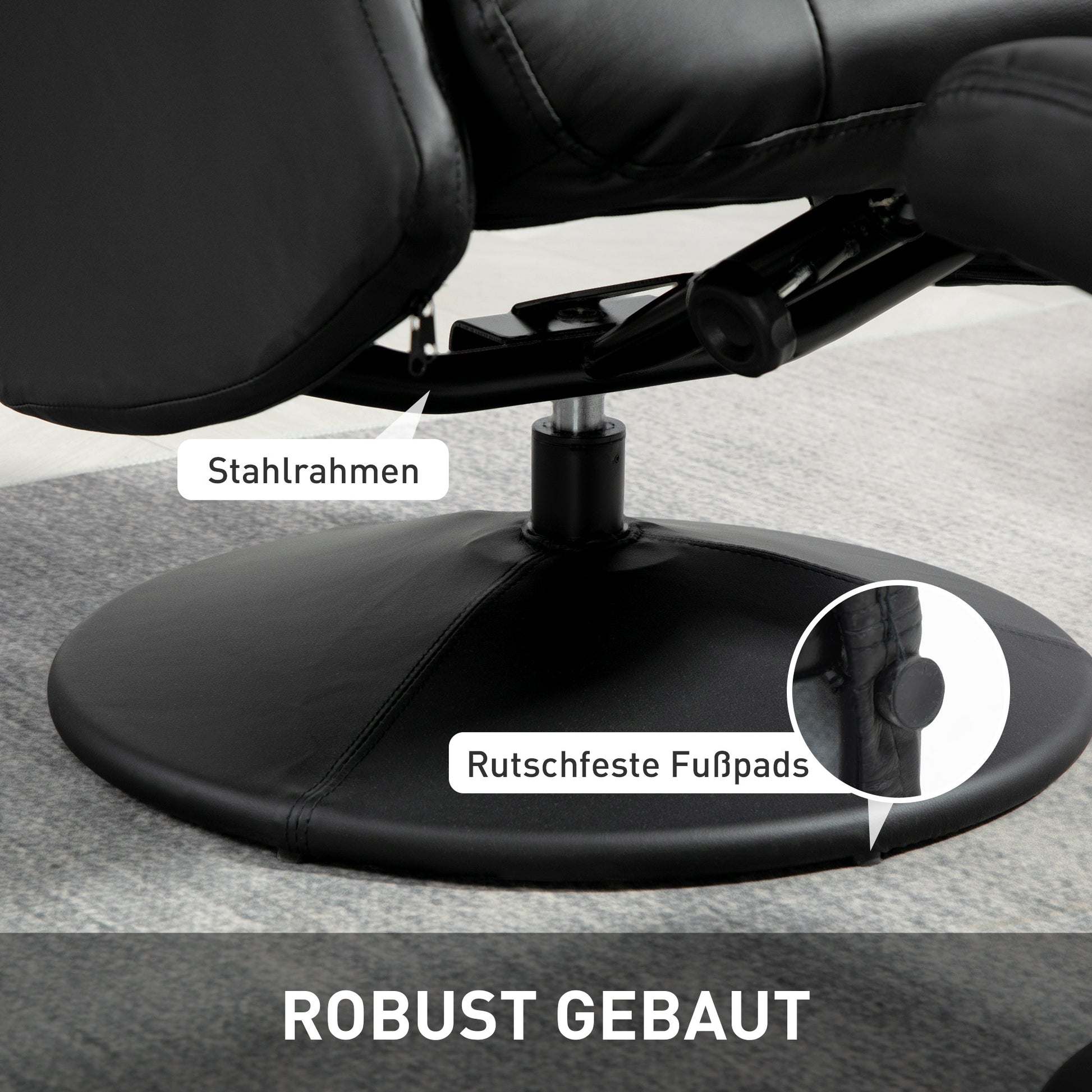 Recliner Chair with Stool 360° Rotating TV Chair with Reclining Function Relax Chair with Adjustable Backrest TV Chair up to 150 kg Load for Living Room Faux Leather, Black