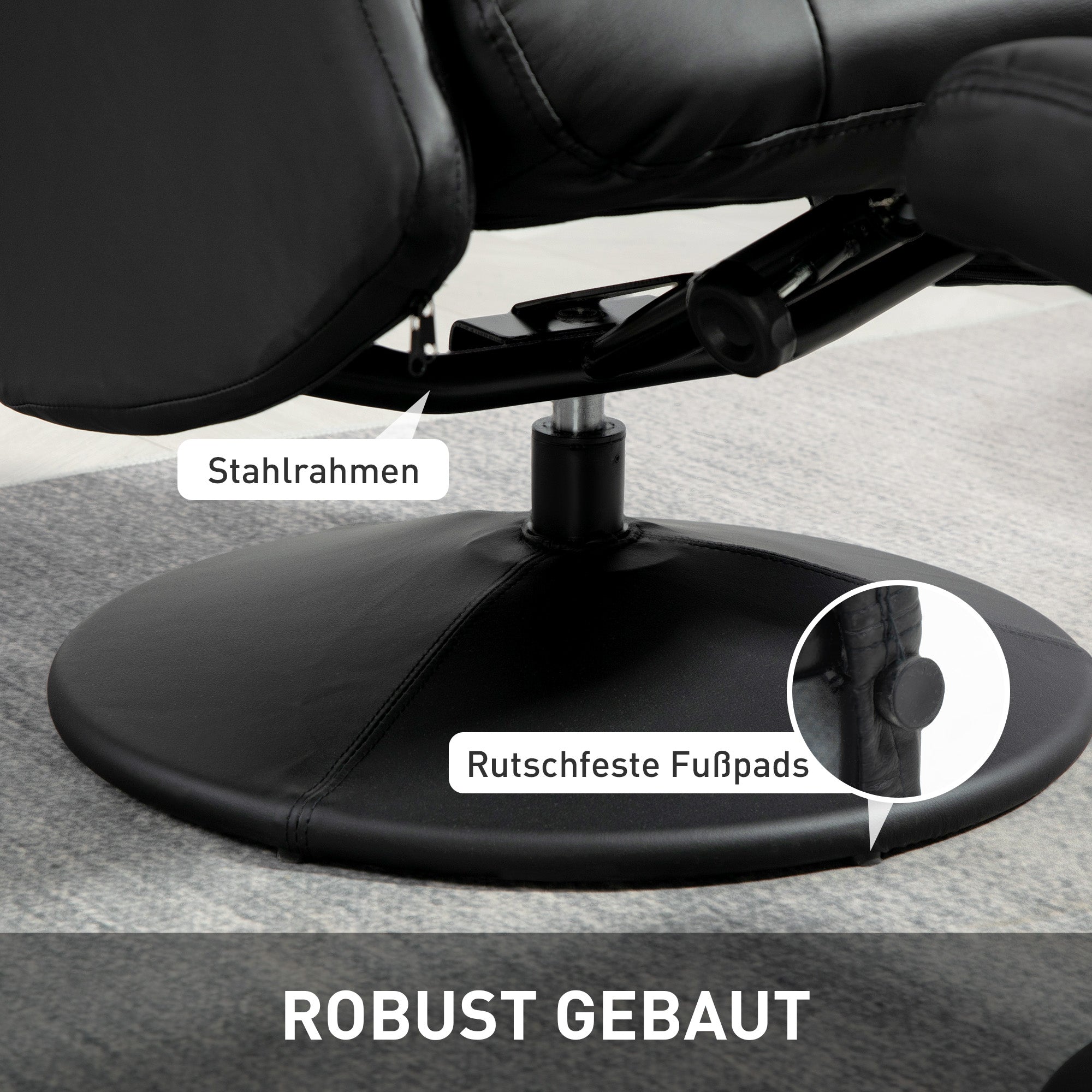Recliner Chair with Stool 360° Rotating TV Chair with Reclining Function Relax Chair with Adjustable Backrest TV Chair up to 150 kg Load for Living Room Faux Leather, Black