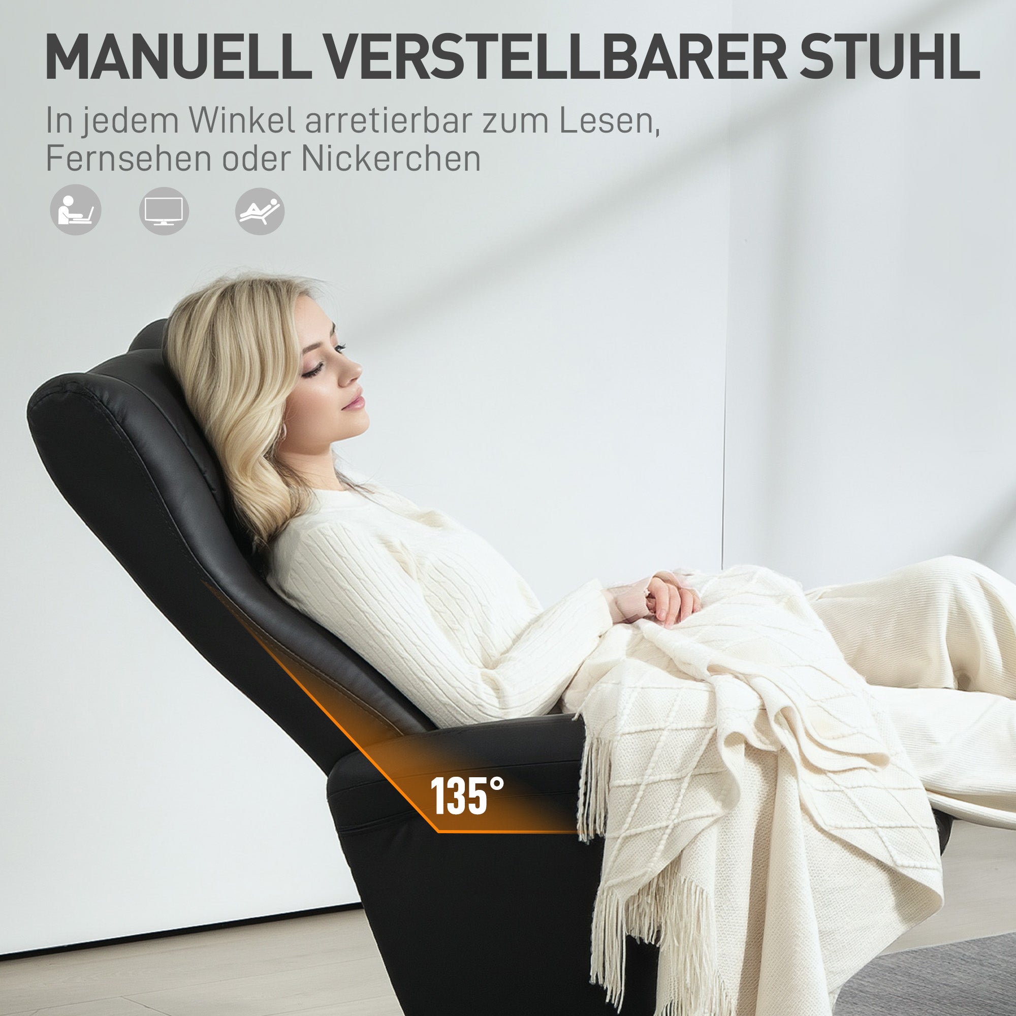 Recliner Chair with Stool 360° Rotating TV Chair with Reclining Function Relax Chair with Adjustable Backrest TV Chair up to 150 kg Load for Living Room Faux Leather, Black