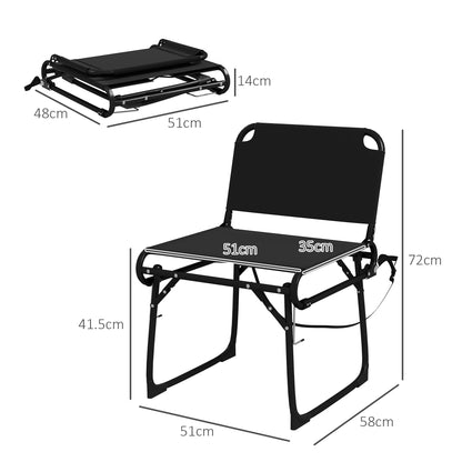 Set of 2 Multifunctional Folding Chairs, Camping and Bleacher Seats with Metal Frame and Black Oxford Fabric