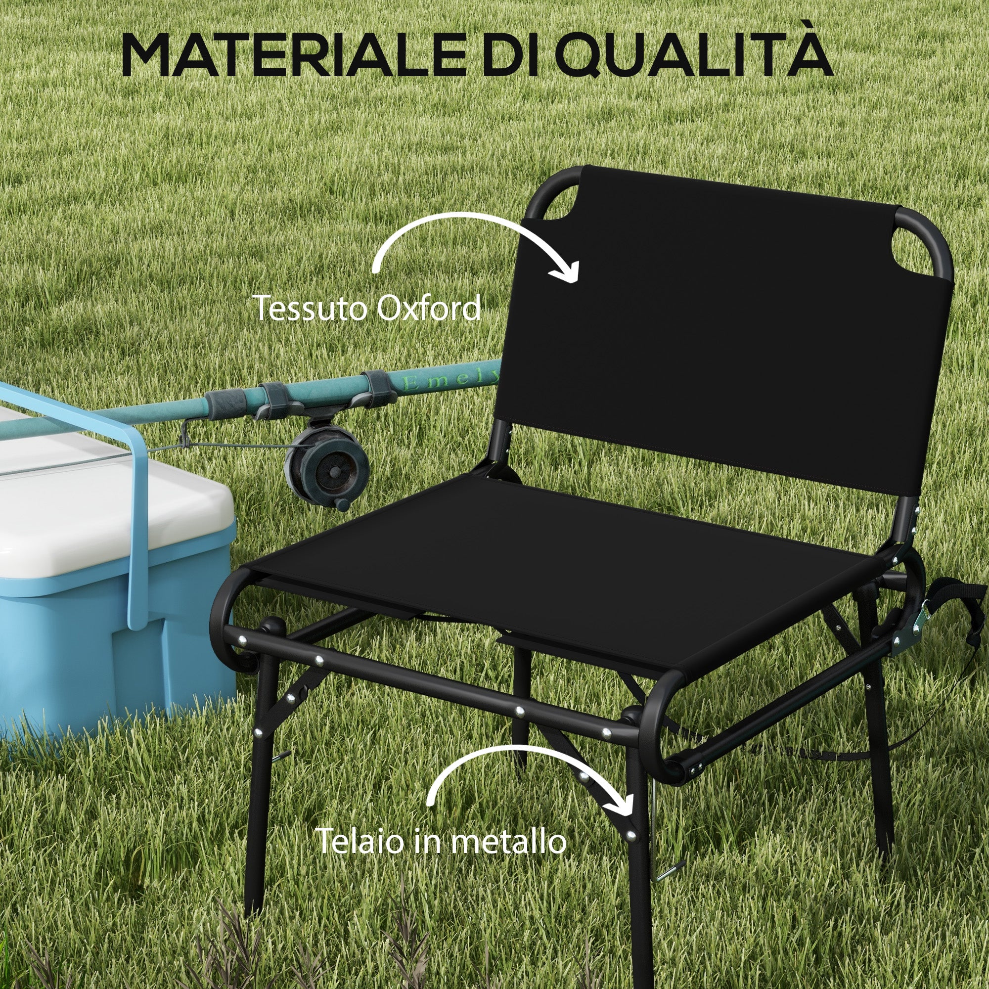 Set of 2 Multifunctional Folding Chairs, Camping and Bleacher Seats with Metal Frame and Black Oxford Fabric