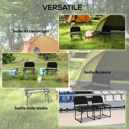 Set of 2 Multifunctional Folding Chairs, Camping and Bleacher Seats with Metal Frame and Black Oxford Fabric