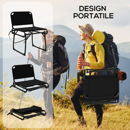 Set of 2 Multifunctional Folding Chairs, Camping and Bleacher Seats with Metal Frame and Black Oxford Fabric