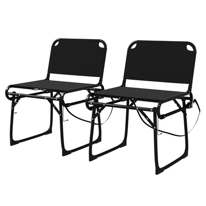 Set of 2 Multifunctional Folding Chairs, Camping and Bleacher Seats with Metal Frame and Black Oxford Fabric
