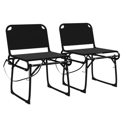 Set of 2 Multifunctional Folding Chairs, Camping and Bleacher Seats with Metal Frame and Black Oxford Fabric