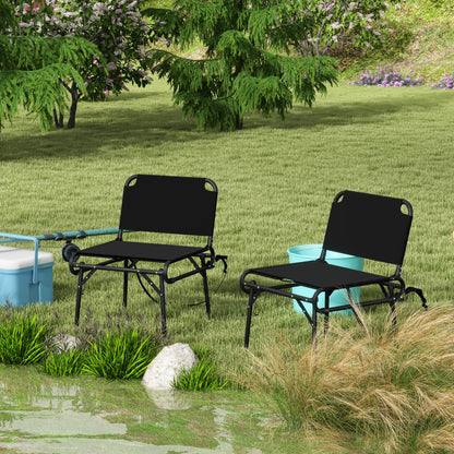 Set of 2 Multifunctional Folding Chairs, Camping and Bleacher Seats with Metal Frame and Black Oxford Fabric