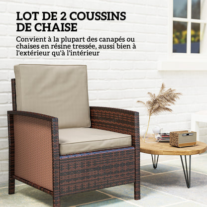 Set of 2 chair cushions removable seat cushions high comfort padded quilted foam polyester fabric khaki