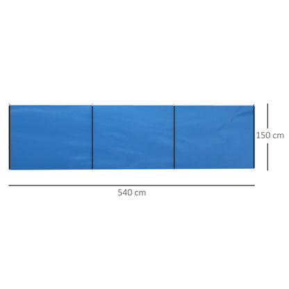Camping Windbreak Privacy Screen with 4 Steel Poles & Carry Bag — 5.4 x 1.5 m (17.7 x 4.9 ft) — Blue