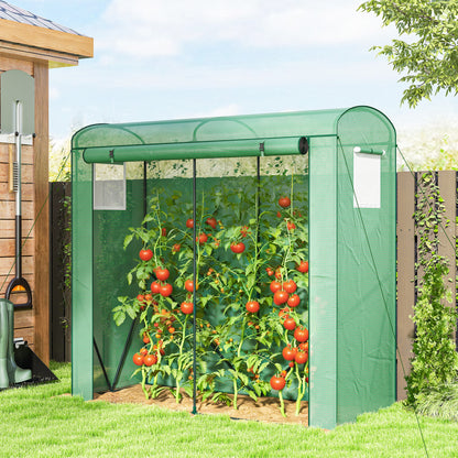 Greenhouse with Mesh Windows & Roll-Up Door, Steel-Frame PE Greenhouse, 200 x 75 x 188 cm, Ideal for Tomatoes, Vegetables & Flowers, Green