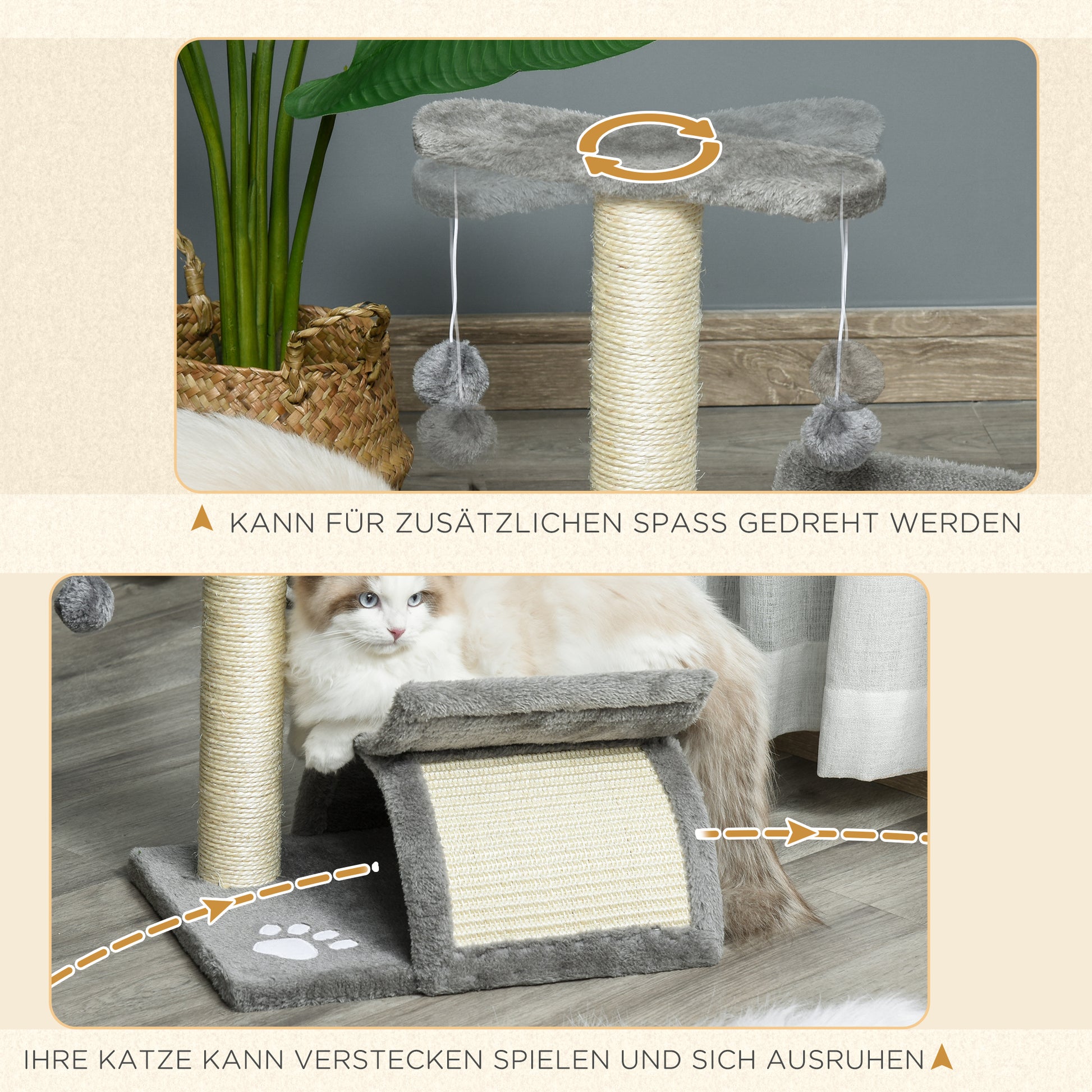 Small Cat Scratching Post Tree Cat Toy Scratching Post for Cats with Play Ball Brown 40 x 30 x 43 cm