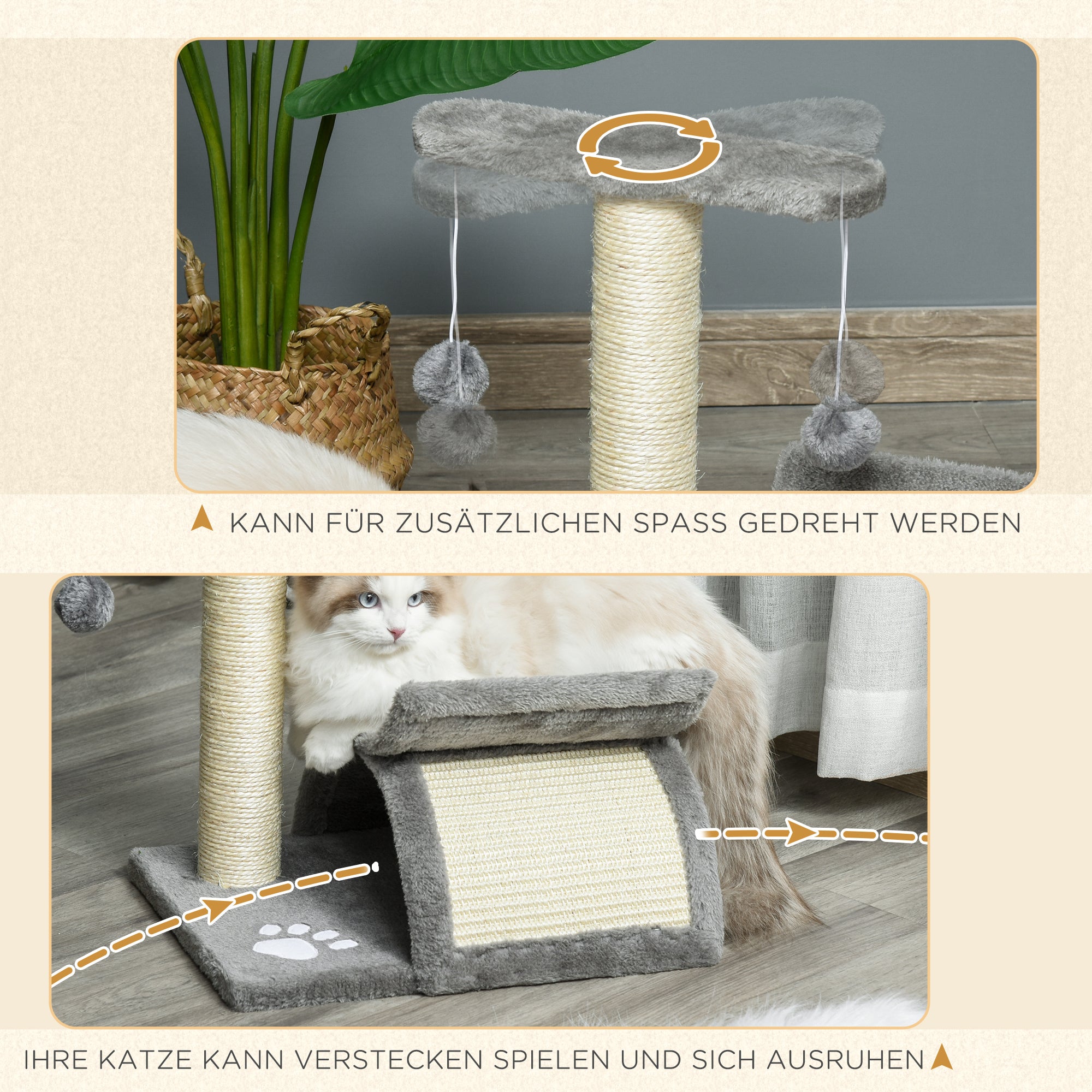 Small Cat Scratching Post Tree Cat Toy Scratching Post for Cats with Play Ball Brown 40 x 30 x 43 cm