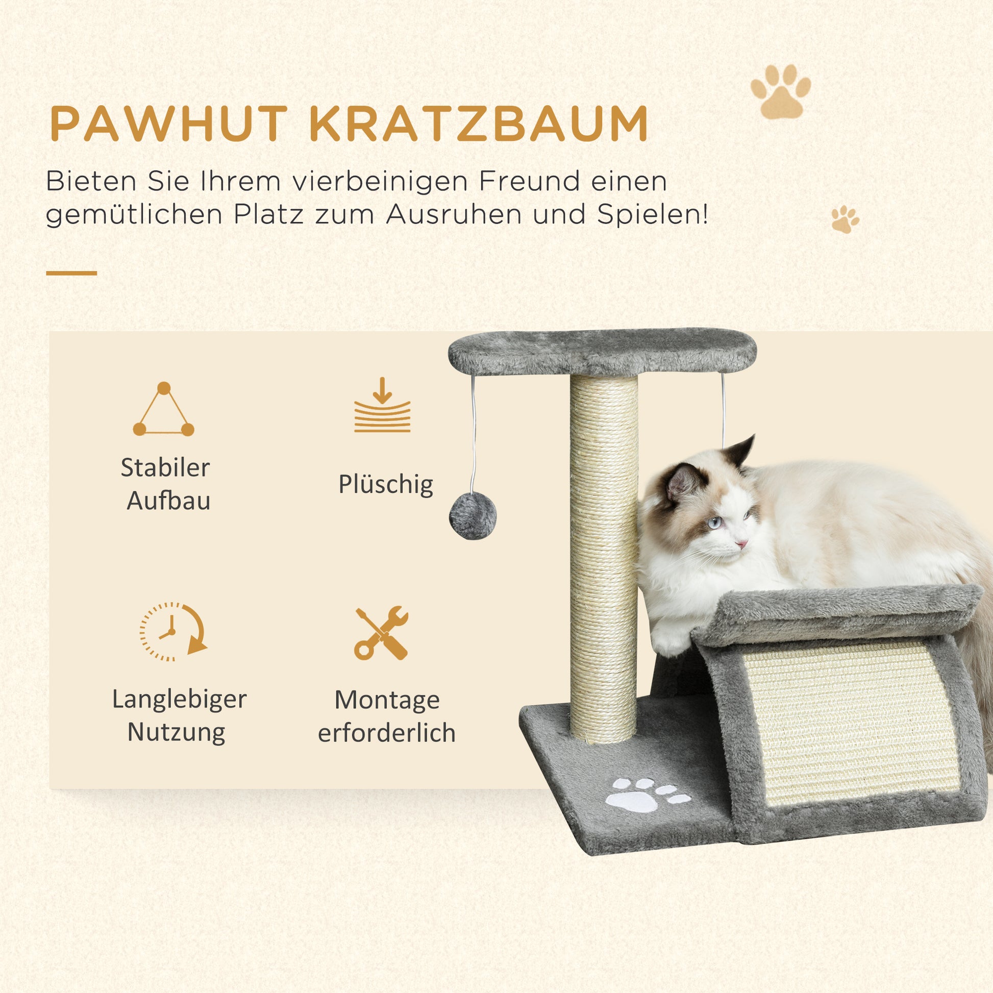 Small Cat Scratching Post Tree Cat Toy Scratching Post for Cats with Play Ball Brown 40 x 30 x 43 cm