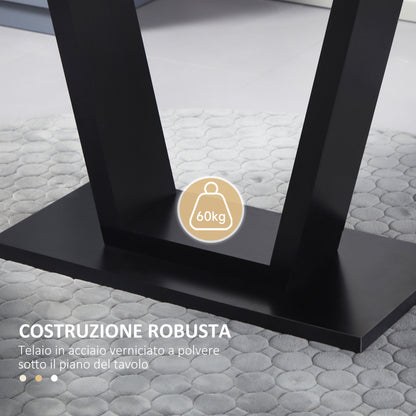 Dining Table for 4-6 people, Living Room Table with Marble Effect Top, 140x80x76 cm