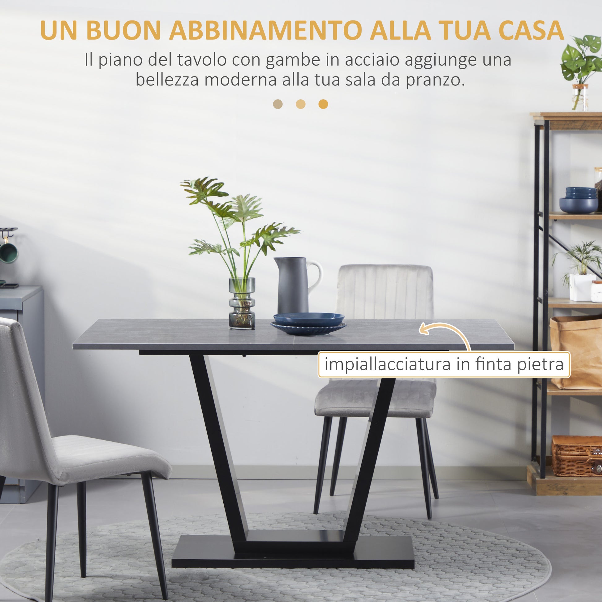 Dining Table for 4-6 people, Living Room Table with Marble Effect Top, 140x80x76 cm