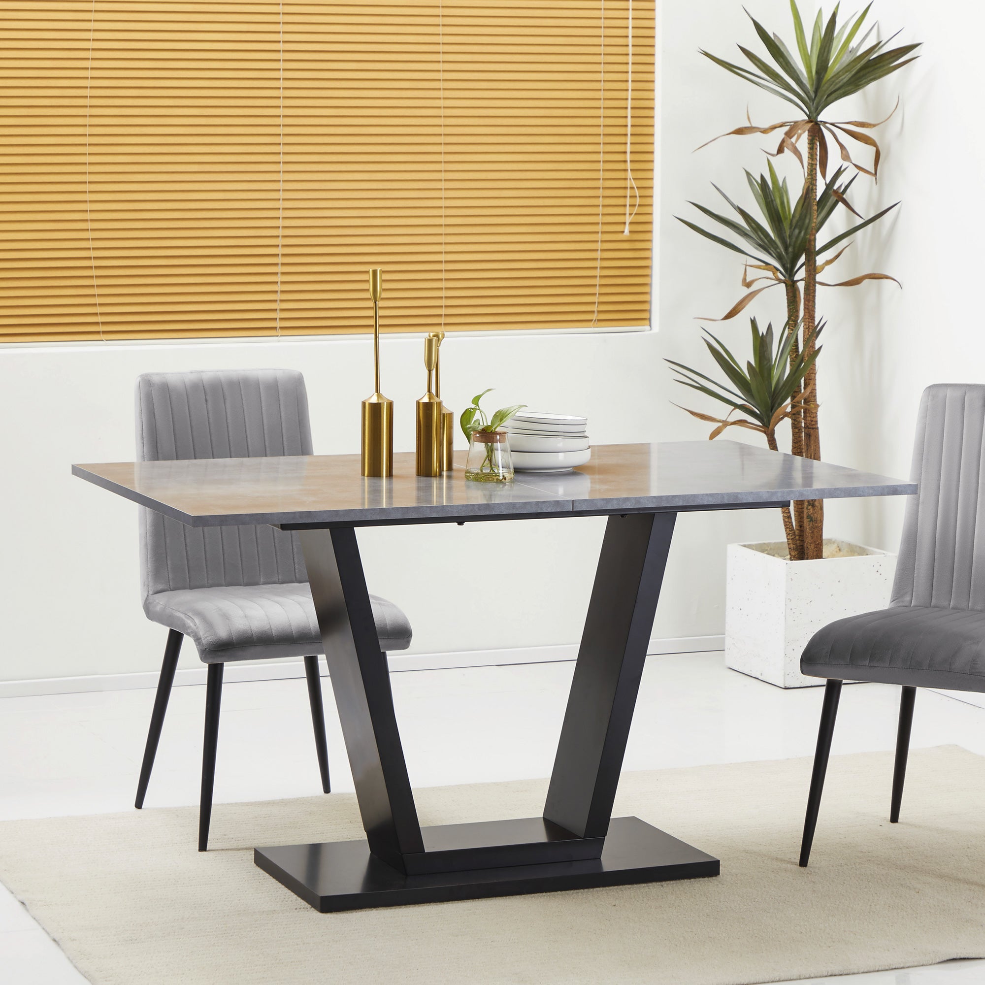 Dining Table for 4-6 people, Living Room Table with Marble Effect Top, 140x80x76 cm
