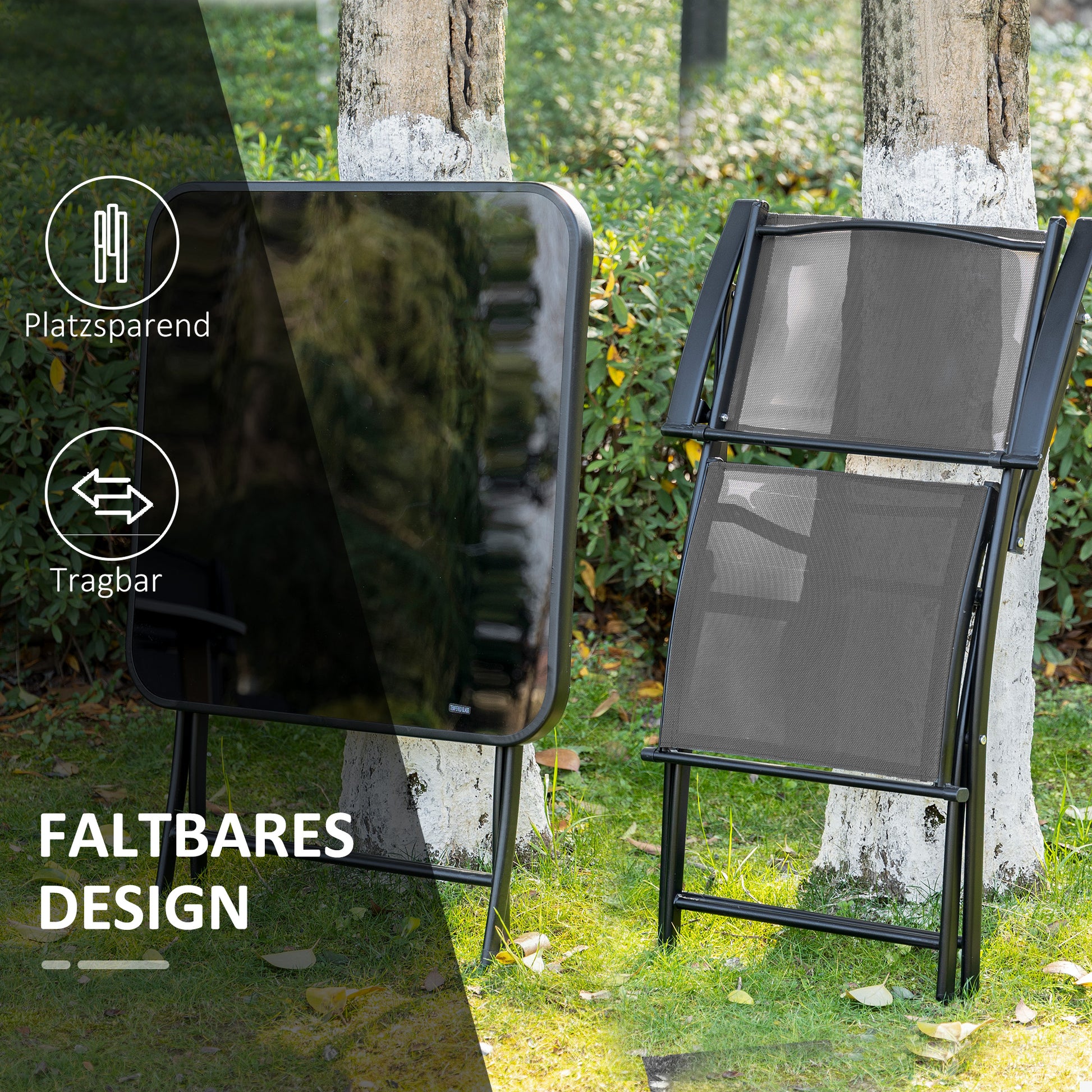 Folding Dining Set 3 Pcs Balcony Set Balcony Furniture 1 Table+2 Chairs Garden Furniture Set Seating Group Metal Mesh Black+Gray
