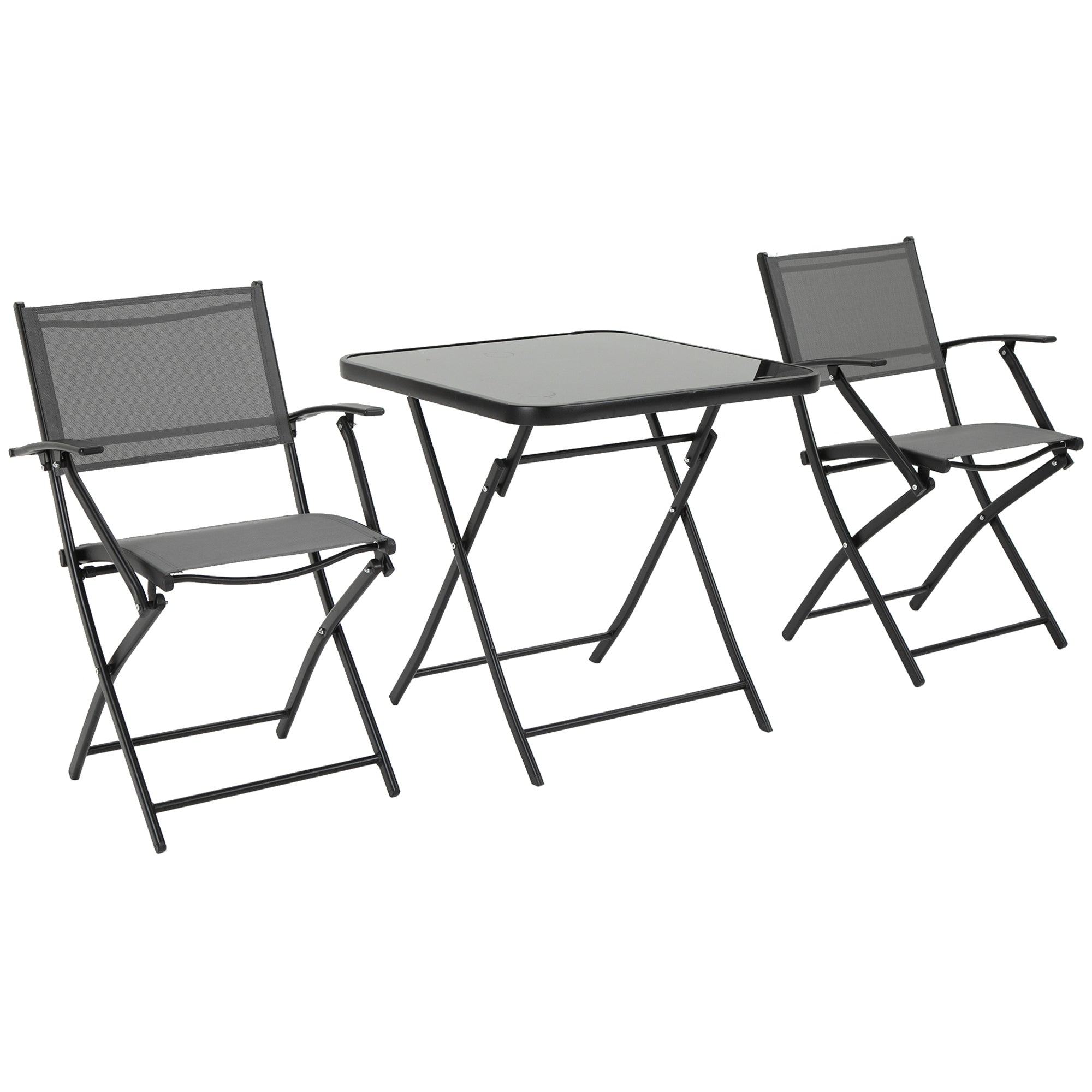 Folding Dining Set 3 Pcs Balcony Set Balcony Furniture 1 Table+2 Chairs Garden Furniture Set Seating Group Metal Mesh Black+Gray