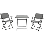 Folding Dining Set 3 Pcs Balcony Set Balcony Furniture 1 Table+2 Chairs Garden Furniture Set Seating Group Metal Mesh Black+Gray