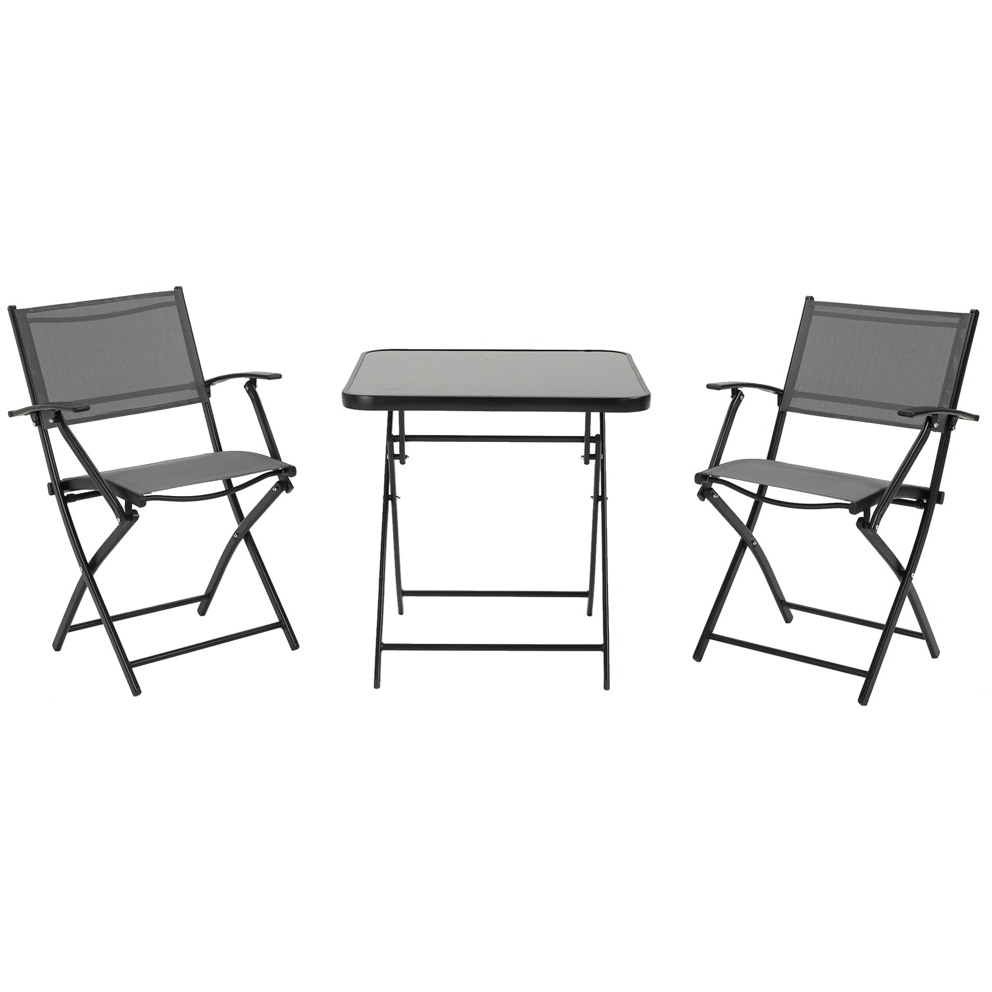 Folding Dining Set 3 Pcs Balcony Set Balcony Furniture 1 Table+2 Chairs Garden Furniture Set Seating Group Metal Mesh Black+Gray
