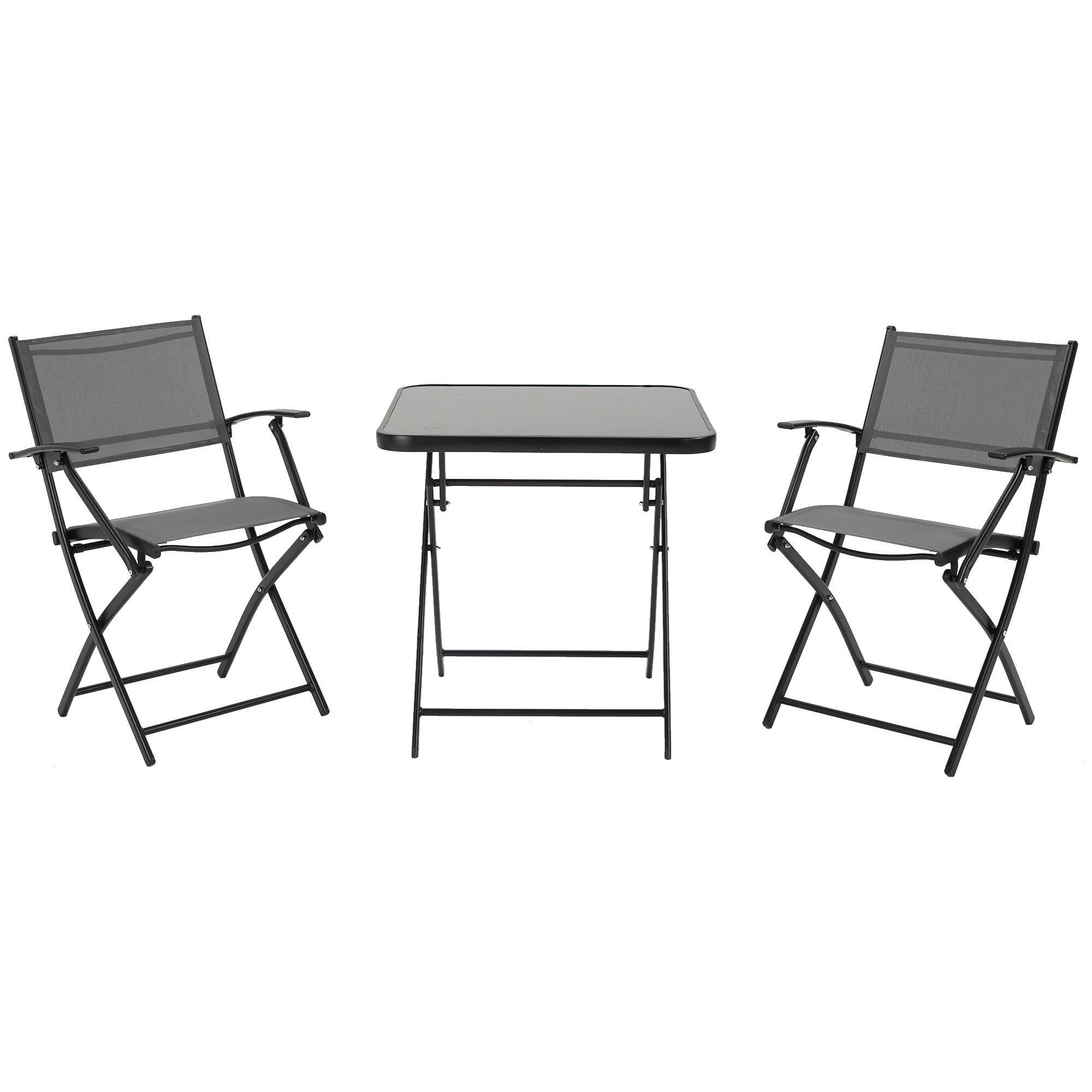 Folding Dining Set 3 Pcs Balcony Set Balcony Furniture 1 Table+2 Chairs Garden Furniture Set Seating Group Metal Mesh Black+Gray