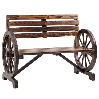 2-Seater Garden Bench, Weather-Resistant Bench with Backrest and Armrests in Wheel Shape, Park Bench with 240kg Capacity, Balcony Bench, Wooden Bench for Balcony, Garden, 105.5 x 56 x 79 cm, Brown