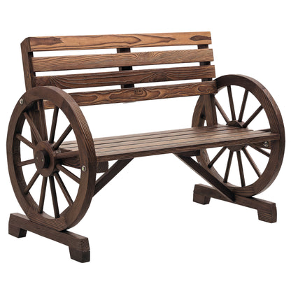 2-Seater Garden Bench, Weather-Resistant Bench with Backrest and Armrests in Wheel Shape, Park Bench with 240kg Capacity, Balcony Bench, Wooden Bench for Balcony, Garden, 105.5 x 56 x 79 cm, Brown