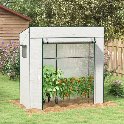 PE Garden Greenhouse, Balcony Greenhouse, Reinforced 140 g/m² Cover, Steel Frame, Roll-Up Zippered Door, 2 Windows, for Vegetables Plants Flowers, Indoor and Outdoor, 196x77x197cm, White