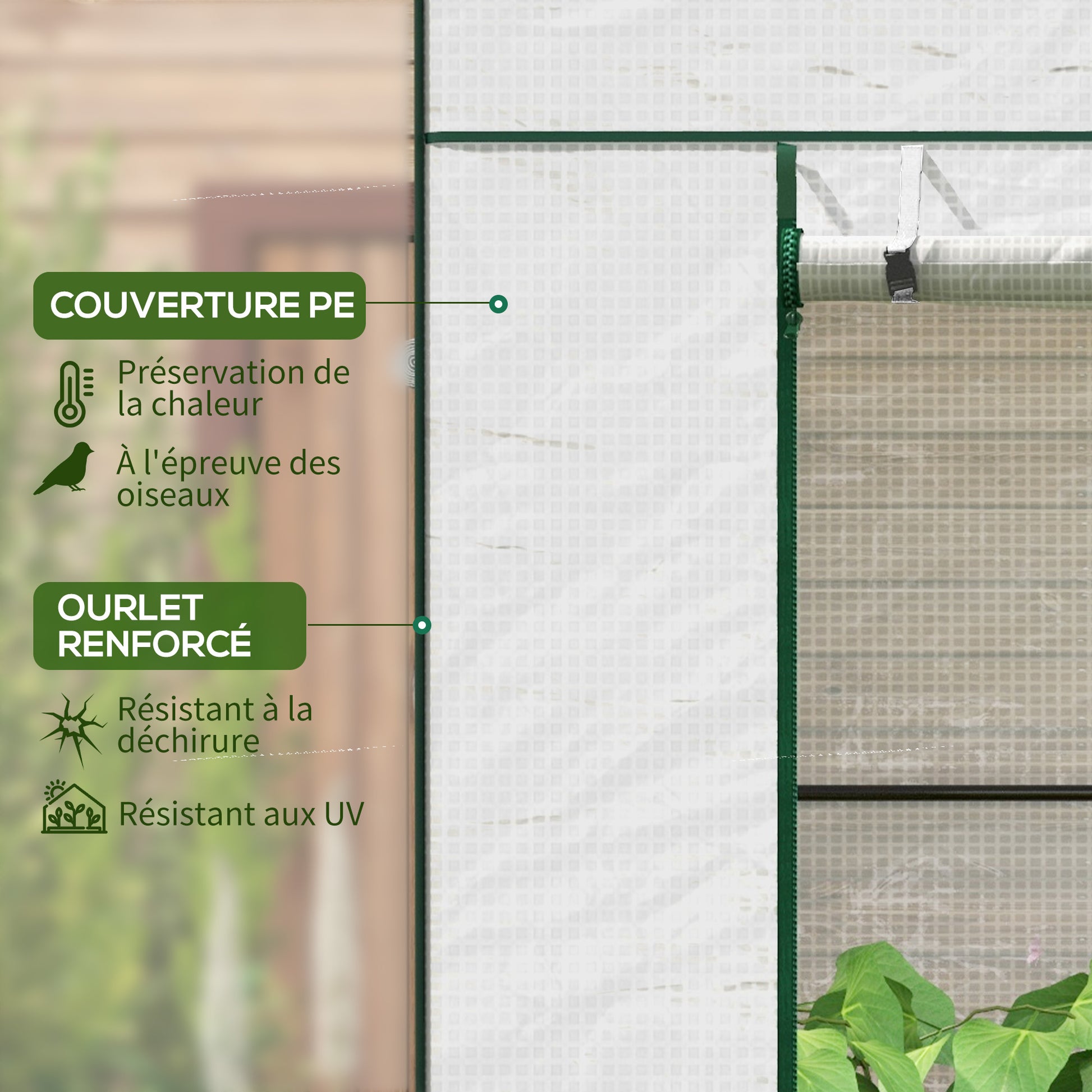PE Garden Greenhouse, Balcony Greenhouse, Reinforced 140 g/m² Cover, Steel Frame, Roll-Up Zippered Door, 2 Windows, for Vegetables Plants Flowers, Indoor and Outdoor, 196x77x197cm, White