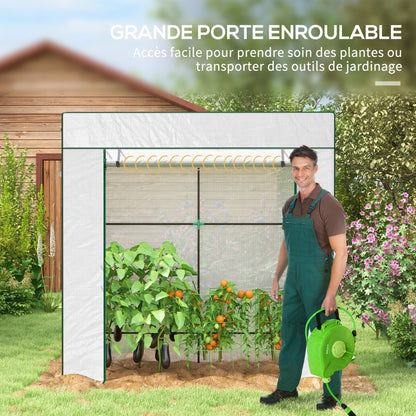 PE Garden Greenhouse, Balcony Greenhouse, Reinforced 140 g/m² Cover, Steel Frame, Roll-Up Zippered Door, 2 Windows, for Vegetables Plants Flowers, Indoor and Outdoor, 196x77x197cm, White