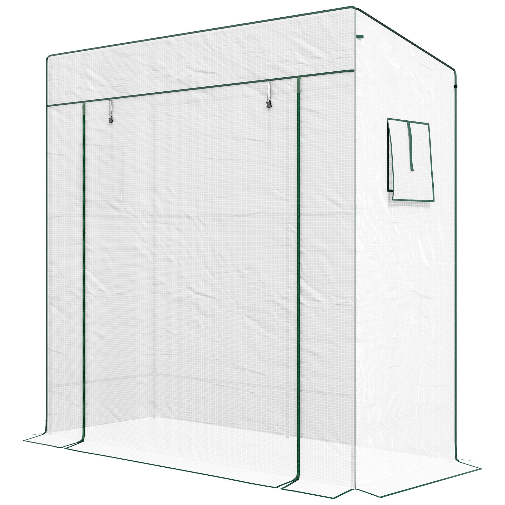 PE Garden Greenhouse, Balcony Greenhouse, Reinforced 140 g/m² Cover, Steel Frame, Roll-Up Zippered Door, 2 Windows, for Vegetables Plants Flowers, Indoor and Outdoor, 196x77x197cm, White
