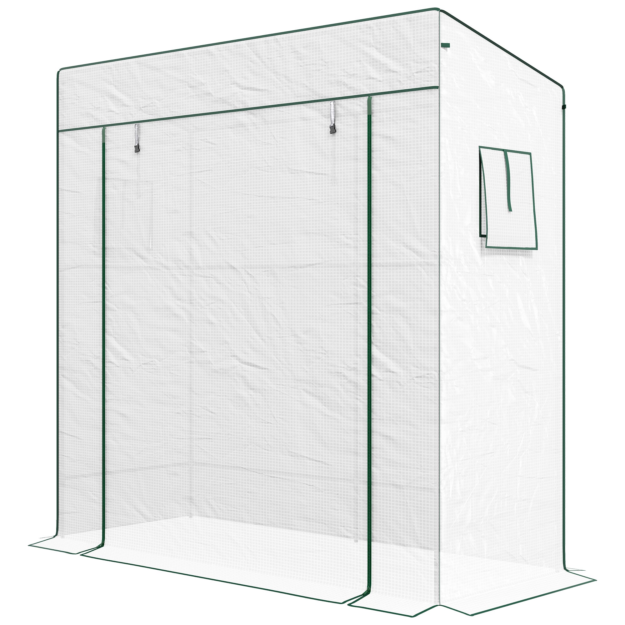 PE Garden Greenhouse, Balcony Greenhouse, Reinforced 140 g/m² Cover, Steel Frame, Roll-Up Zippered Door, 2 Windows, for Vegetables Plants Flowers, Indoor and Outdoor, 196x77x197cm, White