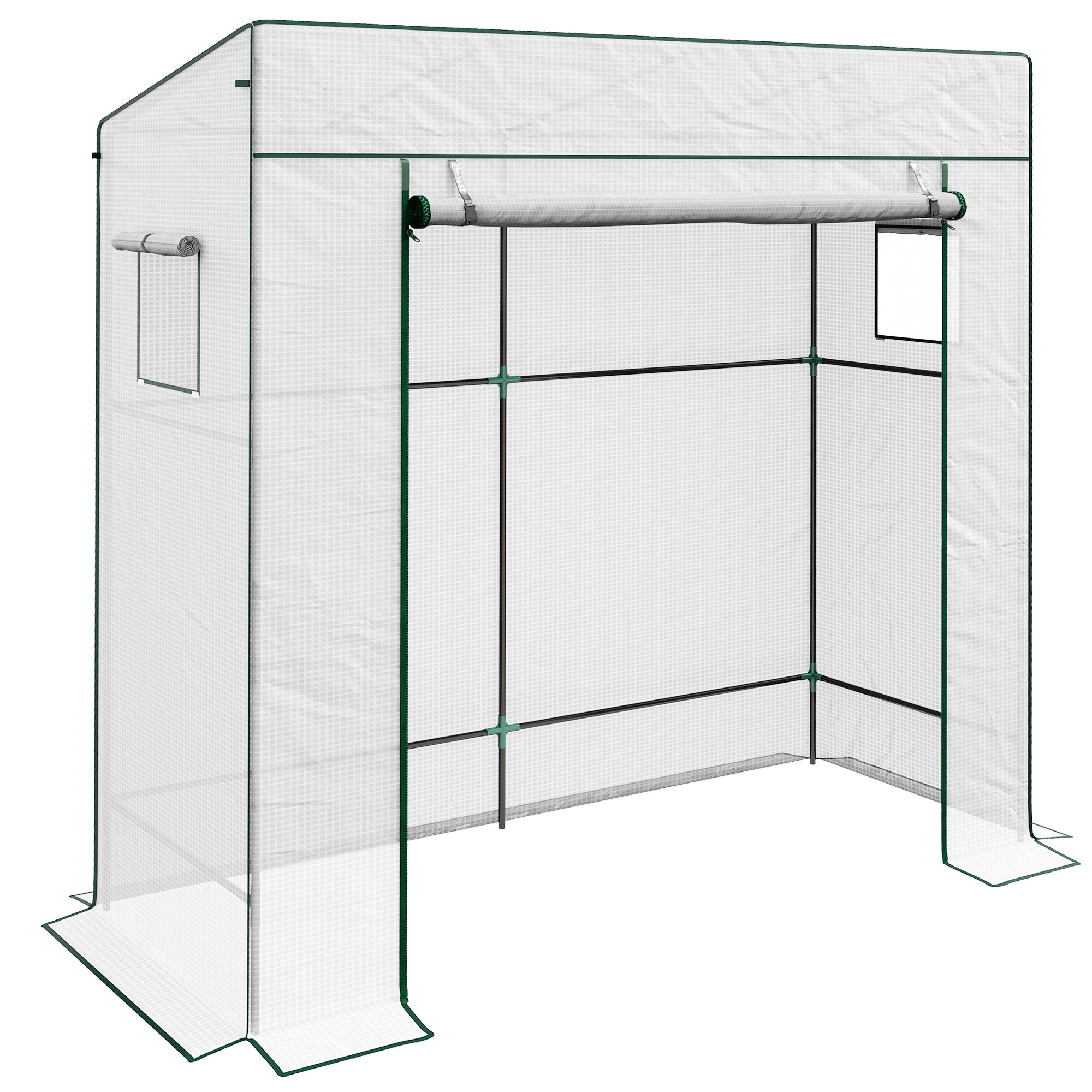 PE Garden Greenhouse, Balcony Greenhouse, Reinforced 140 g/m² Cover, Steel Frame, Roll-Up Zippered Door, 2 Windows, for Vegetables Plants Flowers, Indoor and Outdoor, 196x77x197cm, White