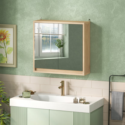 Bathroom Cabinet with Mirror with 2 Doors and Adjustable Shelf Hanging Bathroom Cabinet for Modern Style Bathroom 48x14.5x45 cm Natural Wood