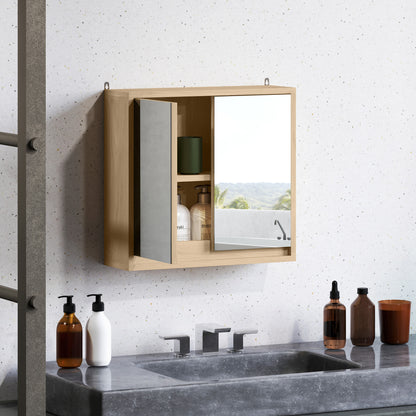 Bathroom Cabinet with Mirror with 2 Doors and Adjustable Shelf Hanging Bathroom Cabinet for Modern Style Bathroom 48x14.5x45 cm Natural Wood