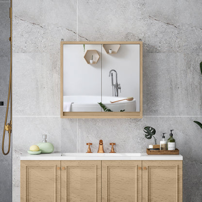 Bathroom Cabinet with Mirror with 2 Doors and Adjustable Shelf Hanging Bathroom Cabinet for Modern Style Bathroom 48x14.5x45 cm Natural Wood