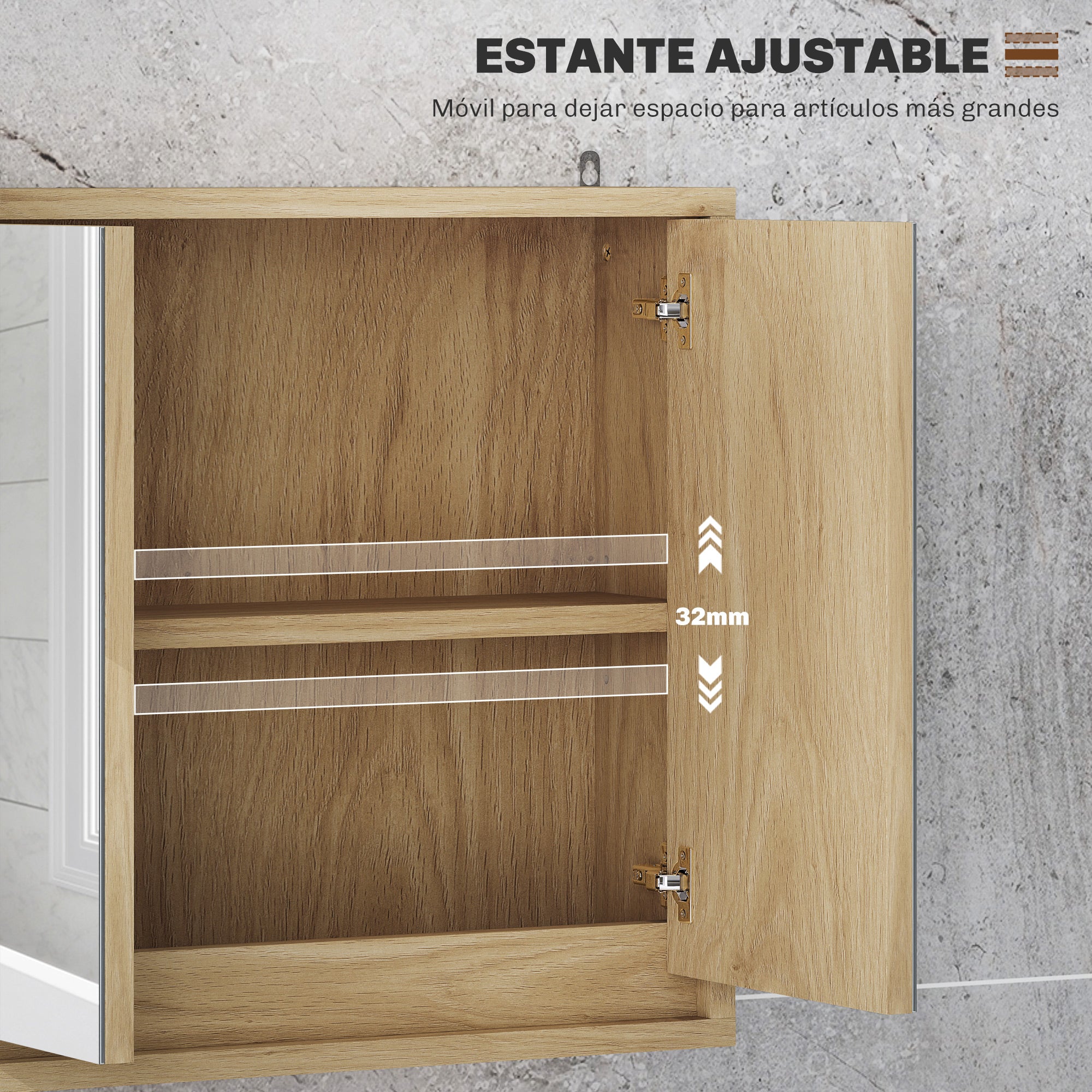Bathroom Cabinet with Mirror with 2 Doors and Adjustable Shelf Hanging Bathroom Cabinet for Modern Style Bathroom 48x14.5x45 cm Natural Wood