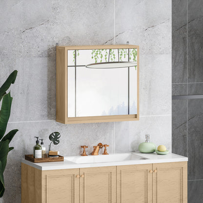 Bathroom Cabinet with Mirror with 2 Doors and Adjustable Shelf Hanging Bathroom Cabinet for Modern Style Bathroom 48x14.5x45 cm Natural Wood