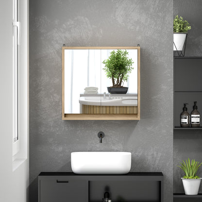 Bathroom Cabinet with Mirror with 2 Doors and Adjustable Shelf Hanging Bathroom Cabinet for Modern Style Bathroom 48x14.5x45 cm Natural Wood