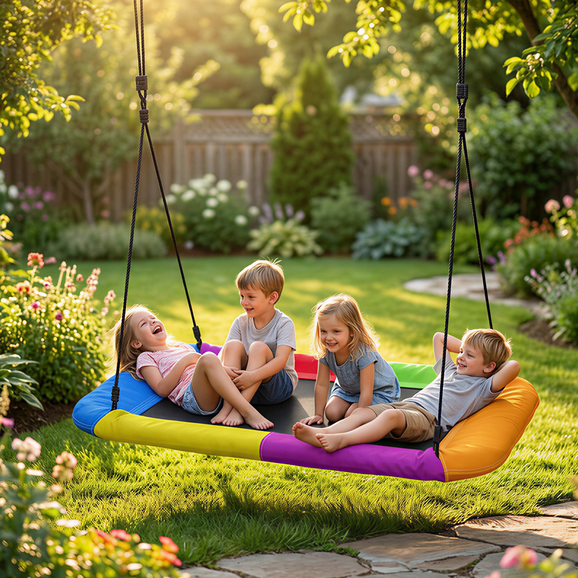 Adjustable Nest Swing 148 x 77 cm (58.3 x 30.3 in) – Up to 300 kg (661 lb) | Garden Hanging Swing with Adjustable Ropes, for Ages 3–8, Indoor & Outdoor, Multicolor