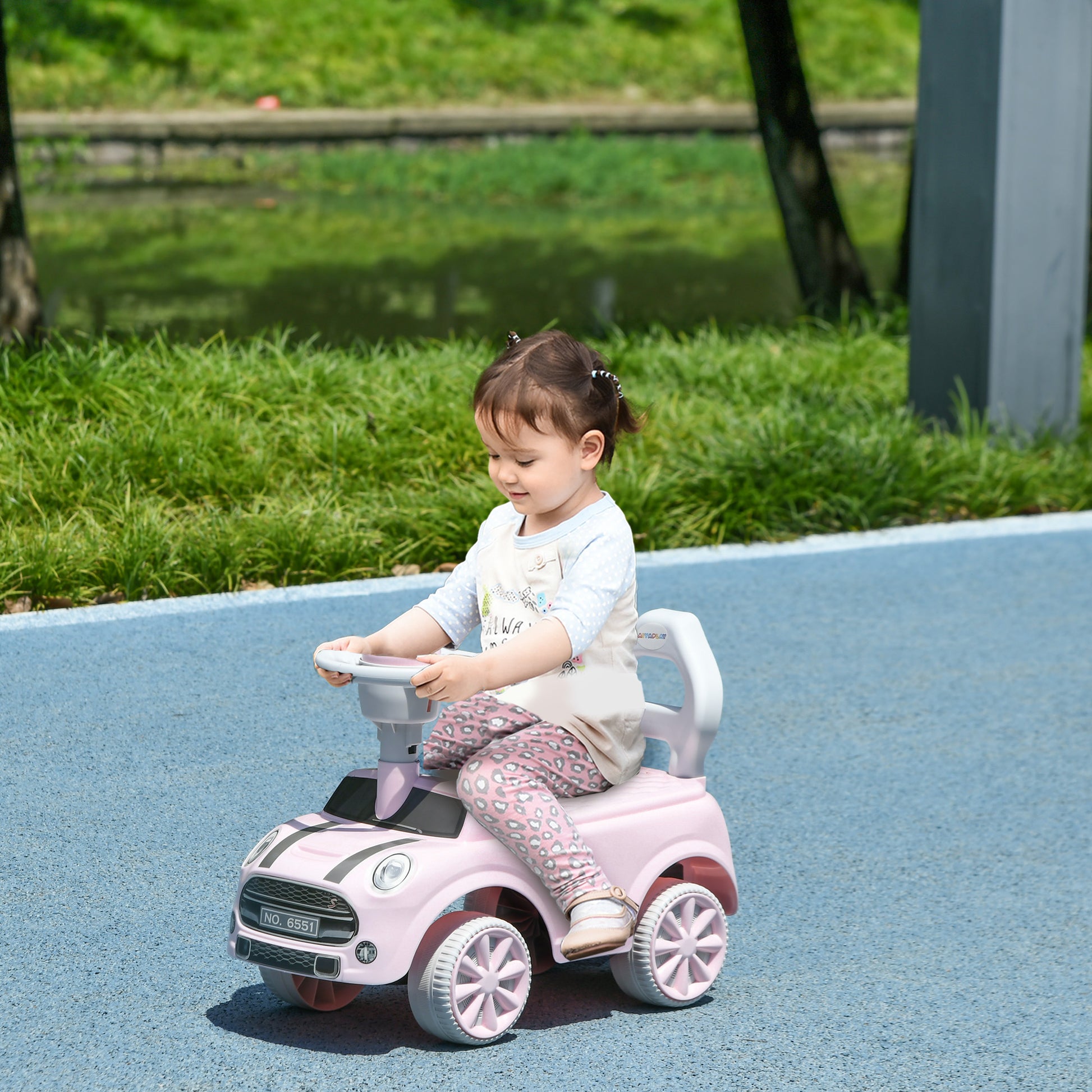 Children's Ride-On Car, Kids Vehicle with Steering Wheel Horn, Children's Car, Ride-On Vehicle with Tipping Guard, Ride-On for Kids, Pink, 53 x 25 x 35 cm