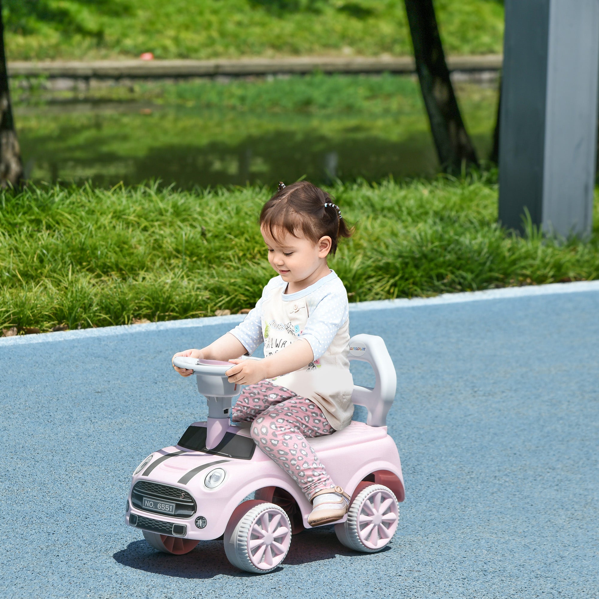 Children's Ride-On Car, Kids Vehicle with Steering Wheel Horn, Children's Car, Ride-On Vehicle with Tipping Guard, Ride-On for Kids, Pink, 53 x 25 x 35 cm
