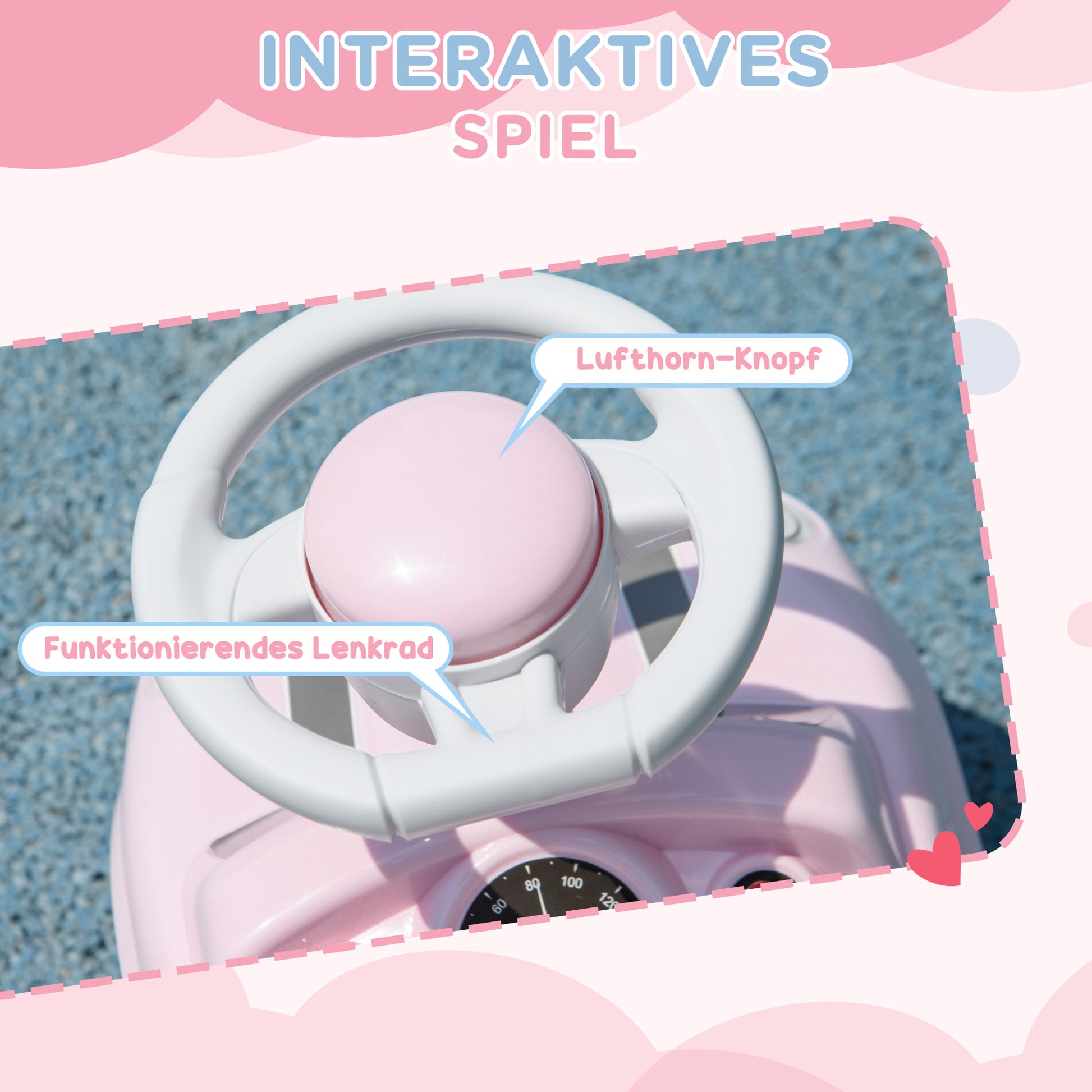 Children's Ride-On Car, Kids Vehicle with Steering Wheel Horn, Children's Car, Ride-On Vehicle with Tipping Guard, Ride-On for Kids, Pink, 53 x 25 x 35 cm