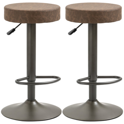 Set of 2 Bar Stools with Footrest, Swivel Kitchen Stools, Adjustable Height, 35x36x64-85cm, Soft Brown