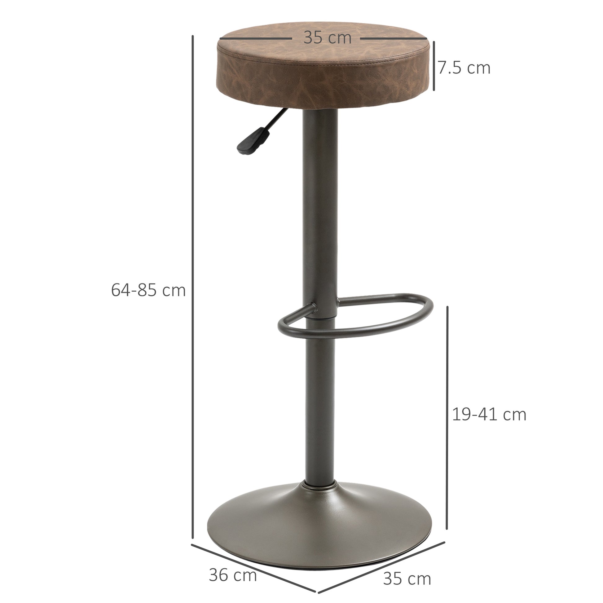 Set of 2 Bar Stools with Footrest, Swivel Kitchen Stools, Adjustable Height, 35x36x64-85cm, Soft Brown