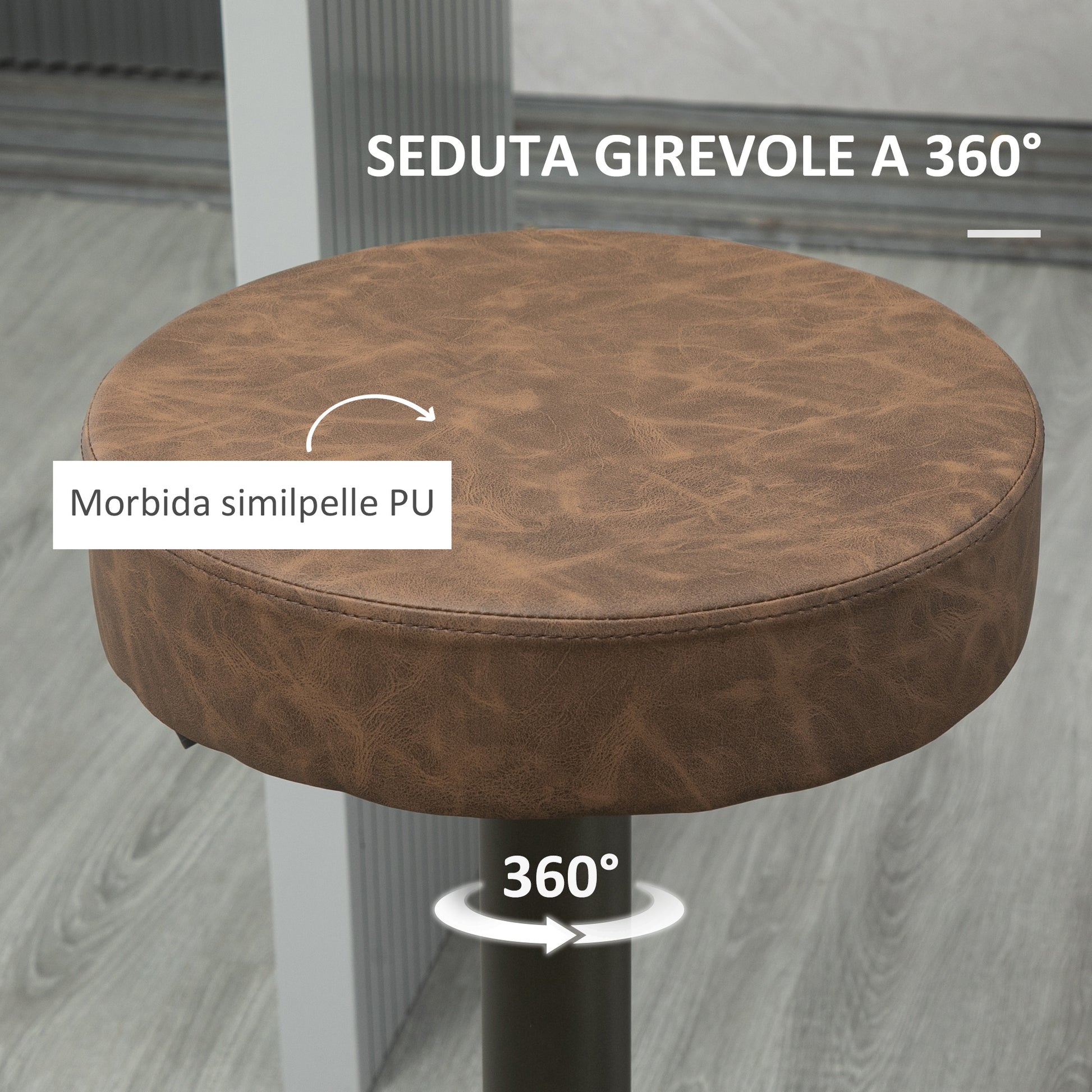 Set of 2 Bar Stools with Footrest, Swivel Kitchen Stools, Adjustable Height, 35x36x64-85cm, Soft Brown