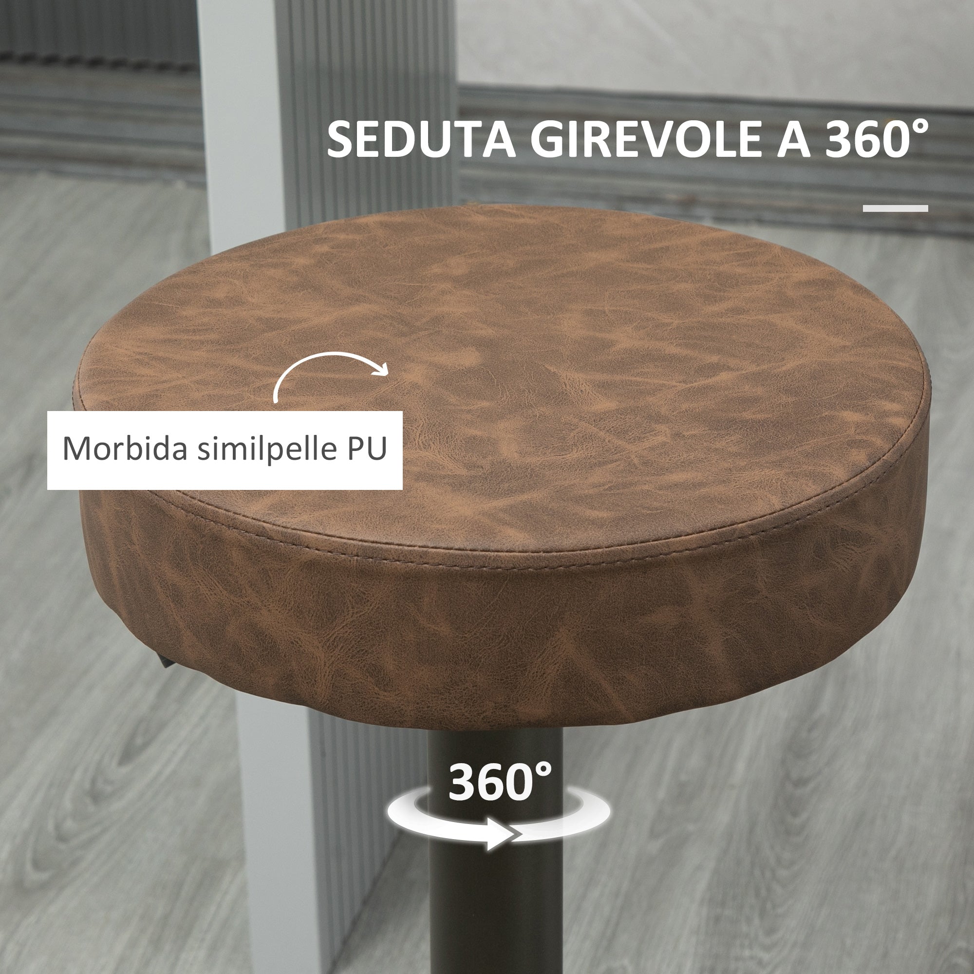 Set of 2 Bar Stools with Footrest, Swivel Kitchen Stools, Adjustable Height, 35x36x64-85cm, Soft Brown
